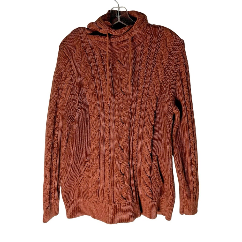 LL Bean Double-L Mixed-Cable Knit‎ Funnelneck Sweater Rust